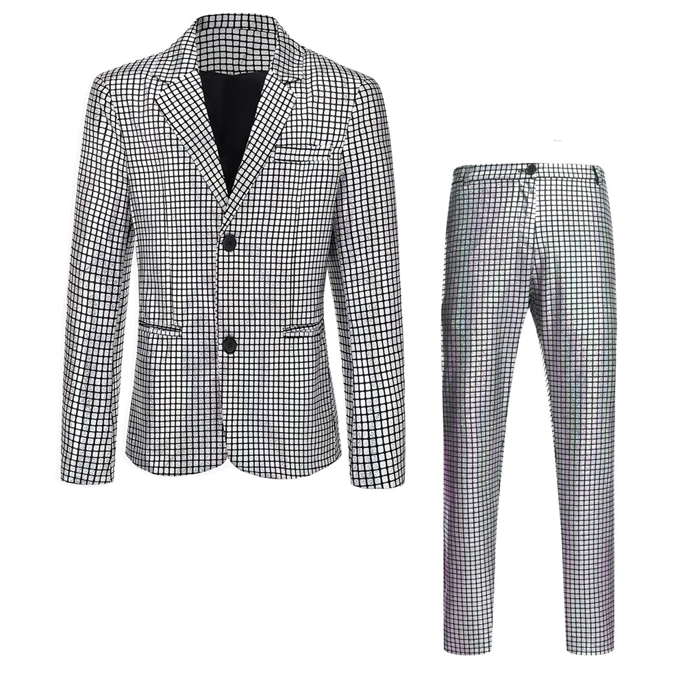 Men Metallic Sequin Suit Two Piece Set 70s Disco Prom Outfit Dance Party Costume - Picture 15 of 15