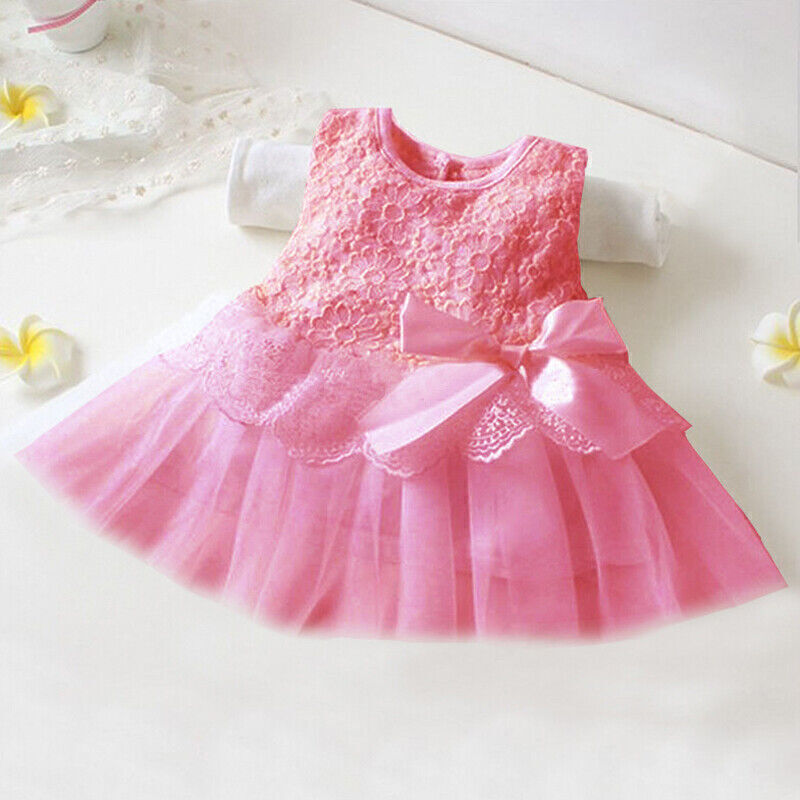 Newborn Infant Baby Girls Lace Flower Dress Summer Party Princess Dress.