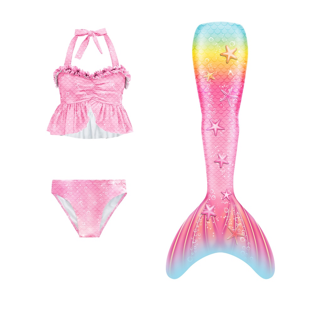 Conjunto de bikini de playa con cola de sirena para niñas y niños traje de baño de verano,