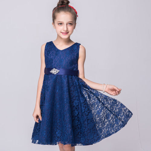 Kids Flower Girls Party Lace Long Dress Formal Wedding Bridesmaid Dresses UK⊹