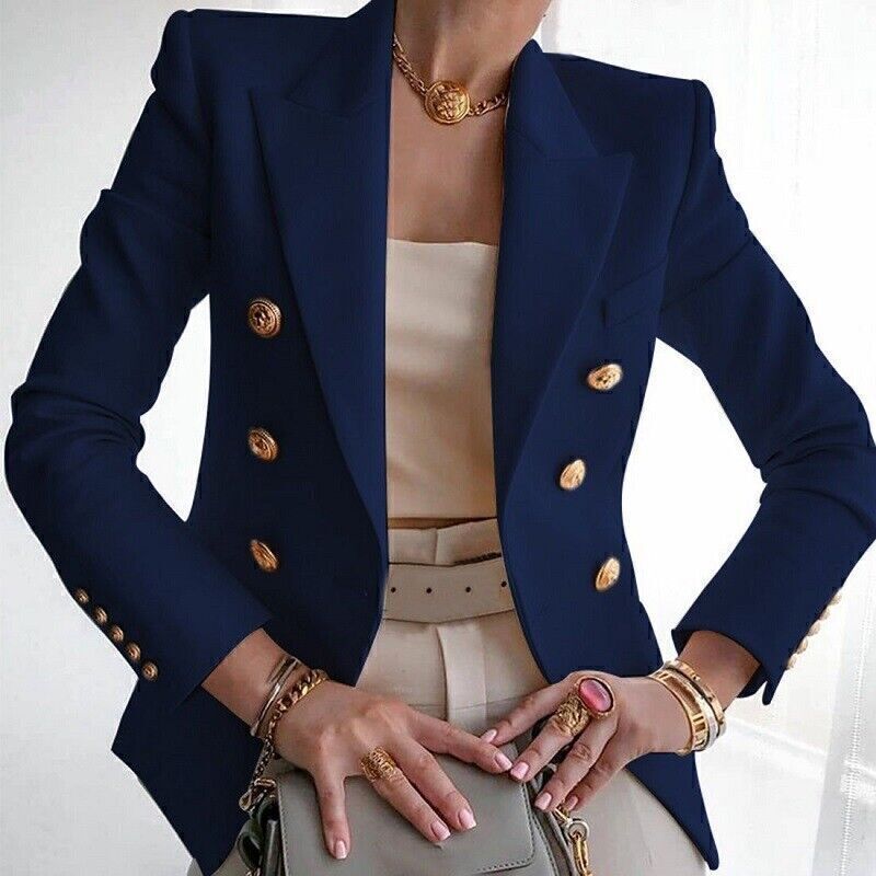 ъWomens Double Breasted Button Front MilitaryStyle Blazer Lady Formal Jacket New