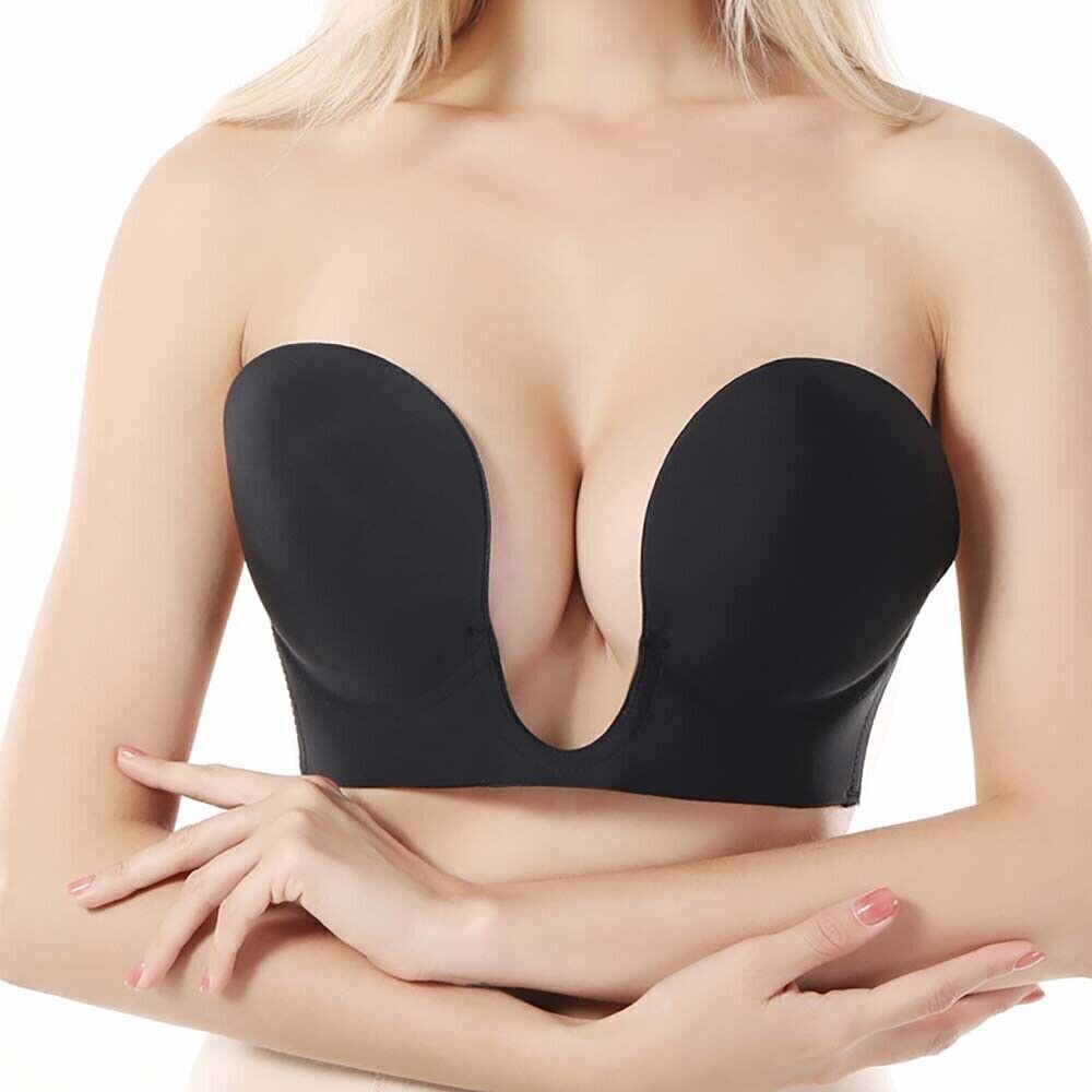 Strapless Bra Silicone Push Up Self Adhesive Bra Invisible U Plunge Stick On Bra