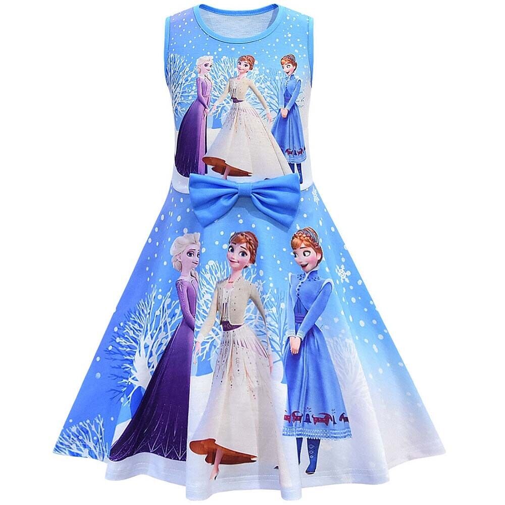 Girls Frozen Sundress Princess Sleeveless Tops Kid A-Line Swing Robe Party Dress