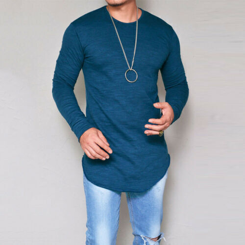 Men Long Sleeve Extra Long Tall Body T-Shirt Top Oversized Blouse Tee Shirts