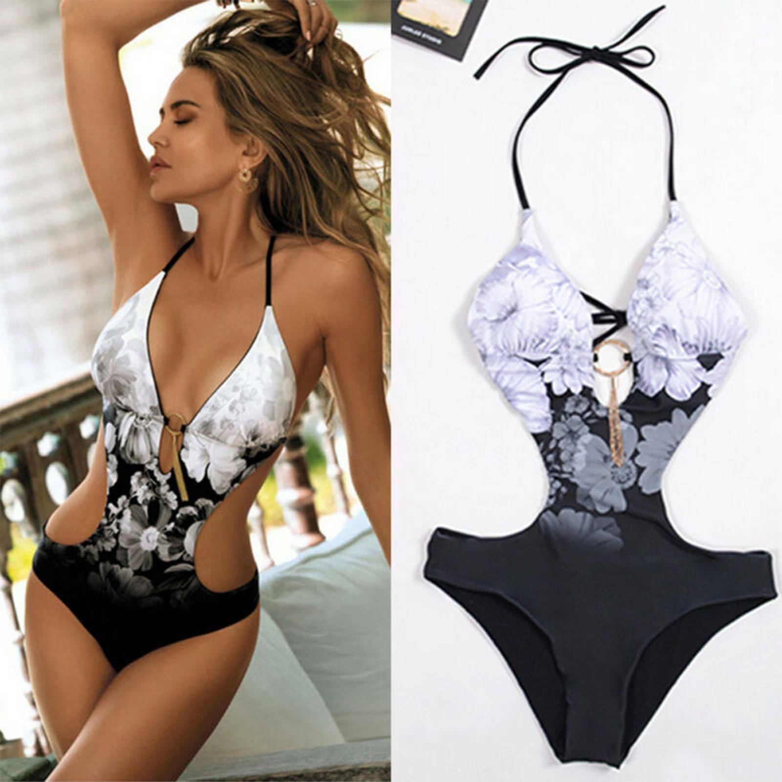Summer Ladies Padded Push Up Swimming Costume Bikini Monokini Swimsuit Swimwear～