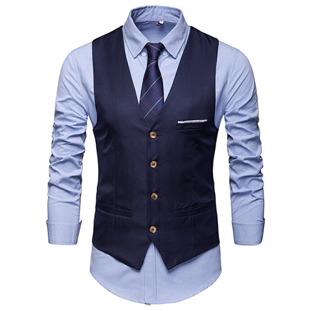 Mens V Neck Waistcoat Blazer Sleeveless Vest Business Formal Casual Waistcoat▪