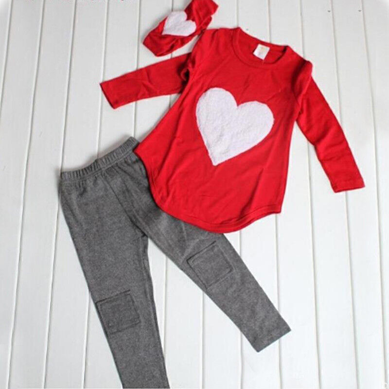 3Pcs Set Toddler Kids Girls Long Sleeve Tops Pants Headband Outfits Clothes Set⊹