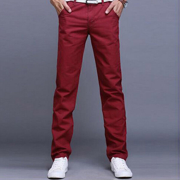 Smart Men Chino Jean Regular Straight Leg Stretch Pants All Waist Size Trousers✲